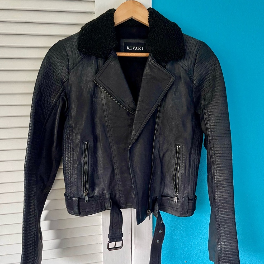 Kivari Leather Shearling Moto Jacket